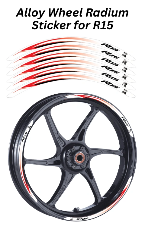 Alloy Wheel Radium Sticker For R15 V1/V2/V3/V4 | Printed In Premium Radium With FPF(Fade Protection Film), Water Proof, Precut Sticker, Pack Of 12